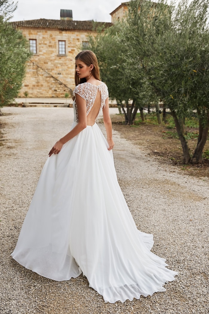 Lace cap sleeve and back bridal gown