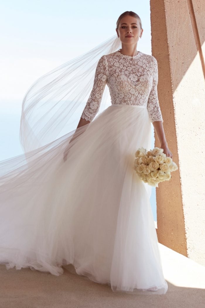 Long sleeve lace bodice wedding dress Watters Spring 2020