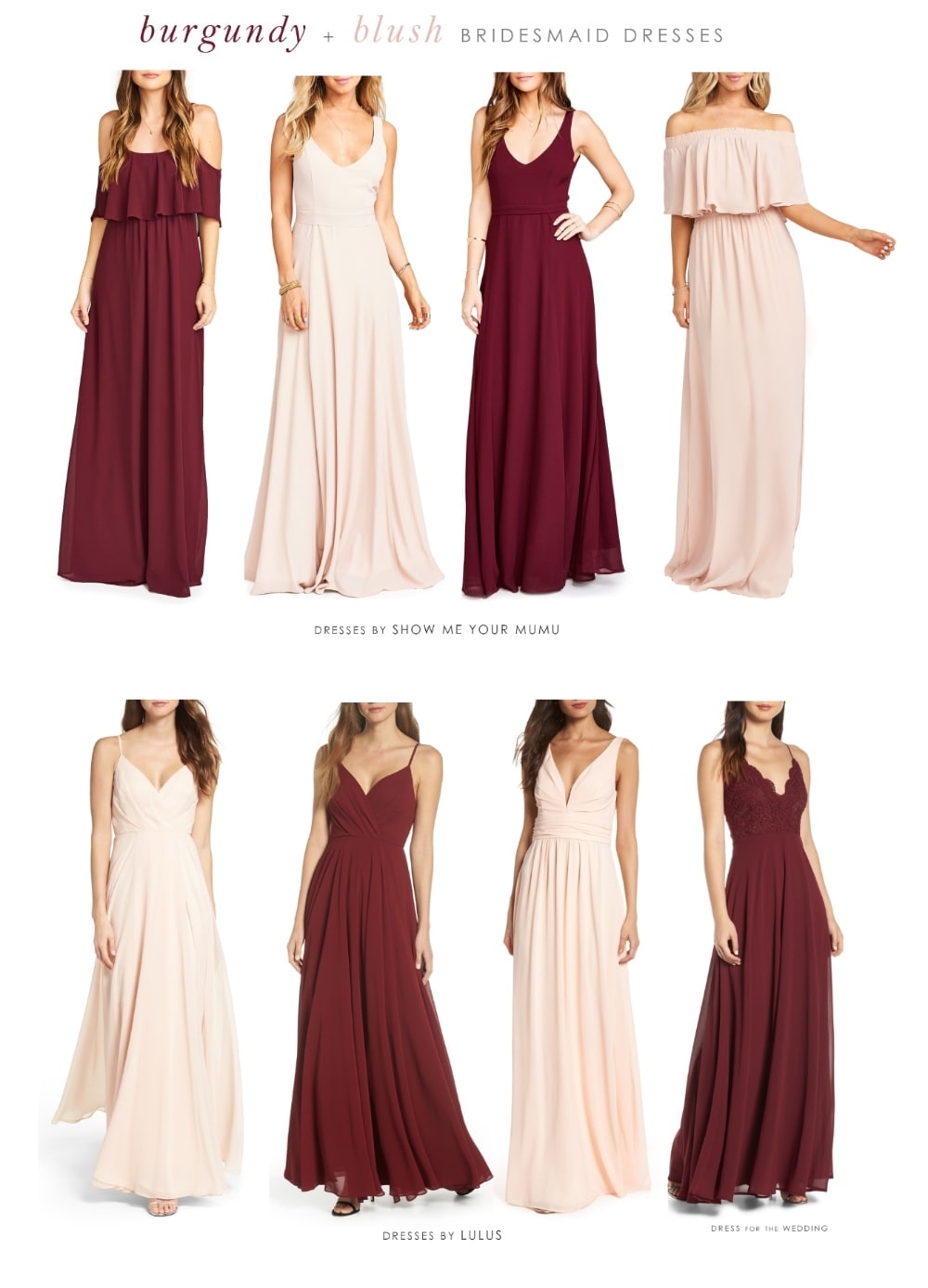 burgundy and pink bridesmaid dresses