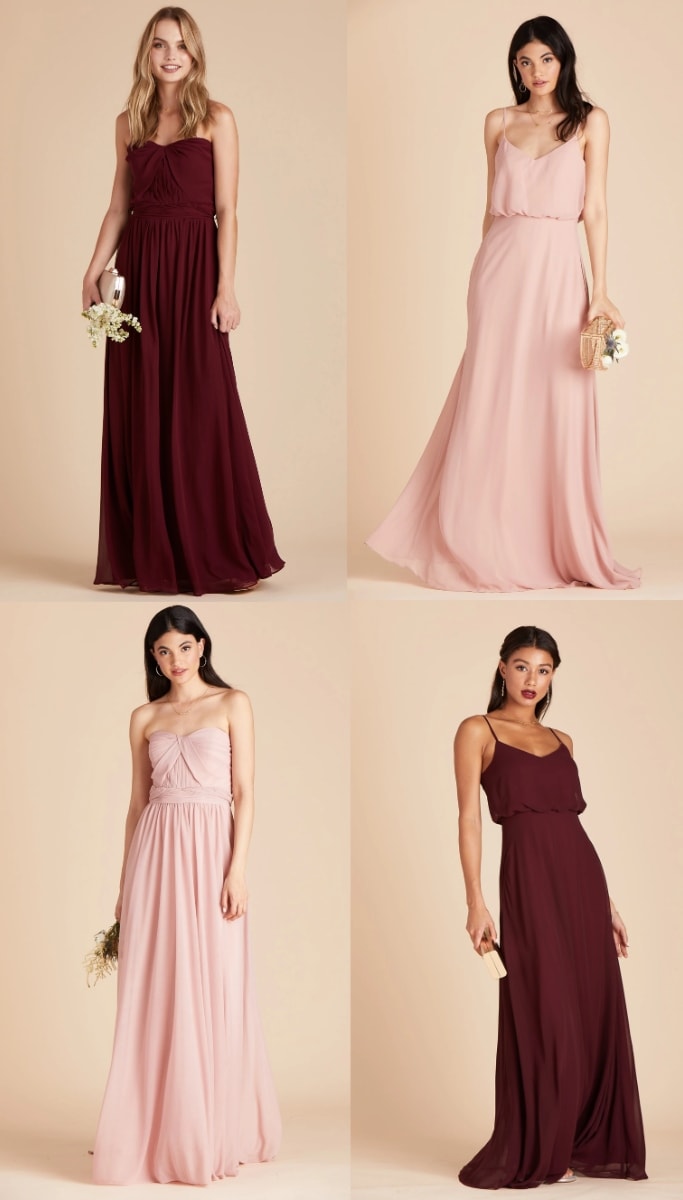 maroon and blush bridesmaid dresses