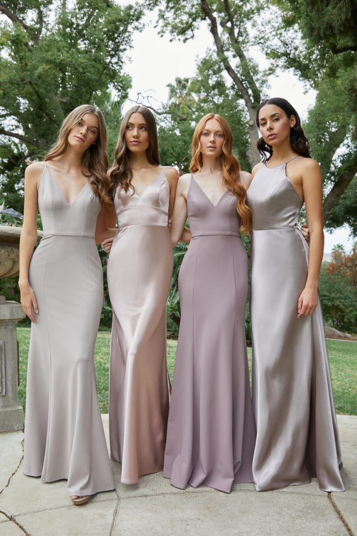 Mix and match dresses in silver mauve and grey lavender