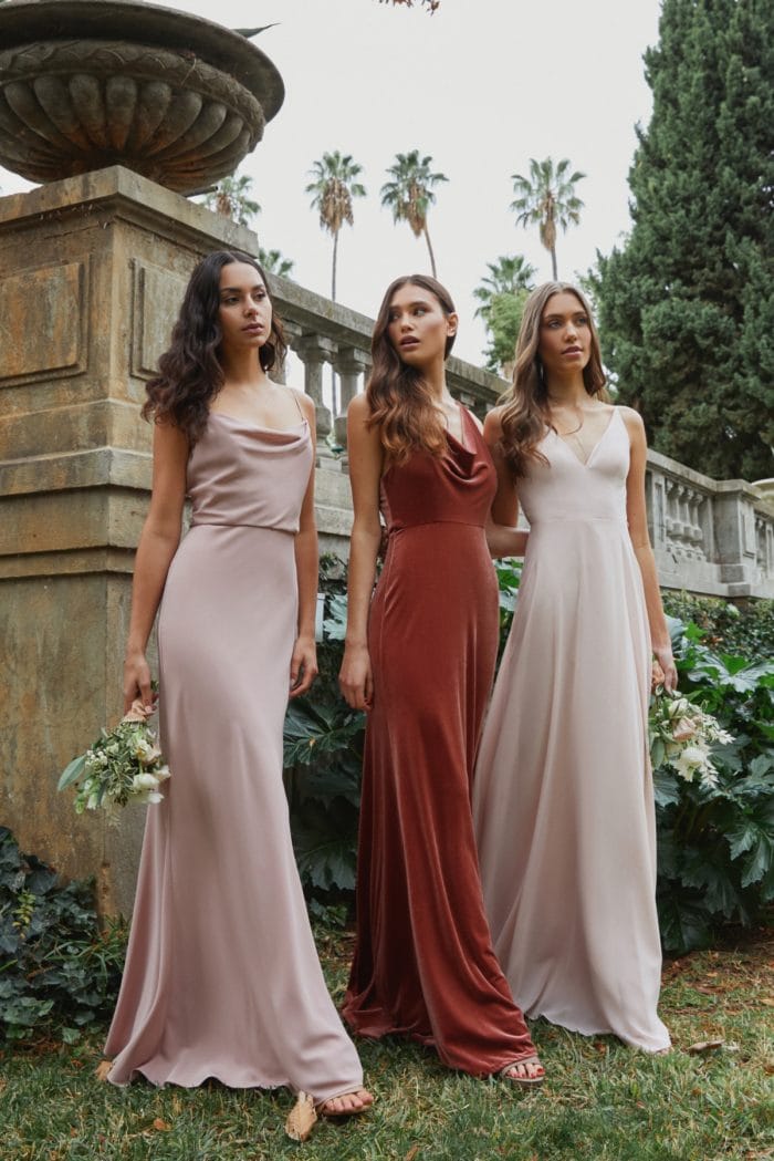 Rose and blush mix and match dresses for bridesmaids
