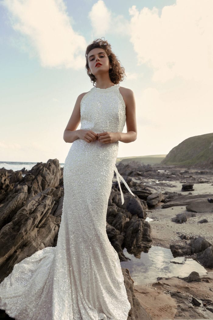 Halter tank neck bridal gown