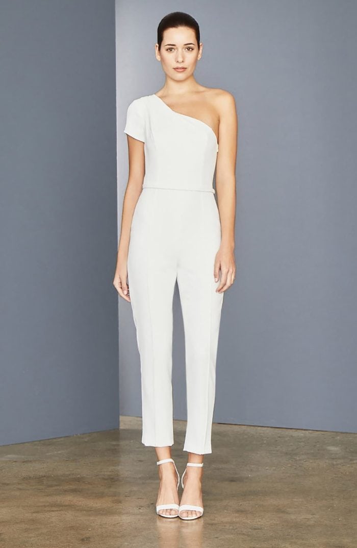 One shoulder off white jumpsuit for weddings