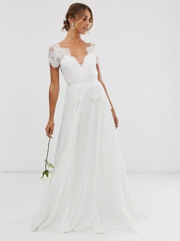 Lace bodice cap sleeve v neck ASOS wedding dress