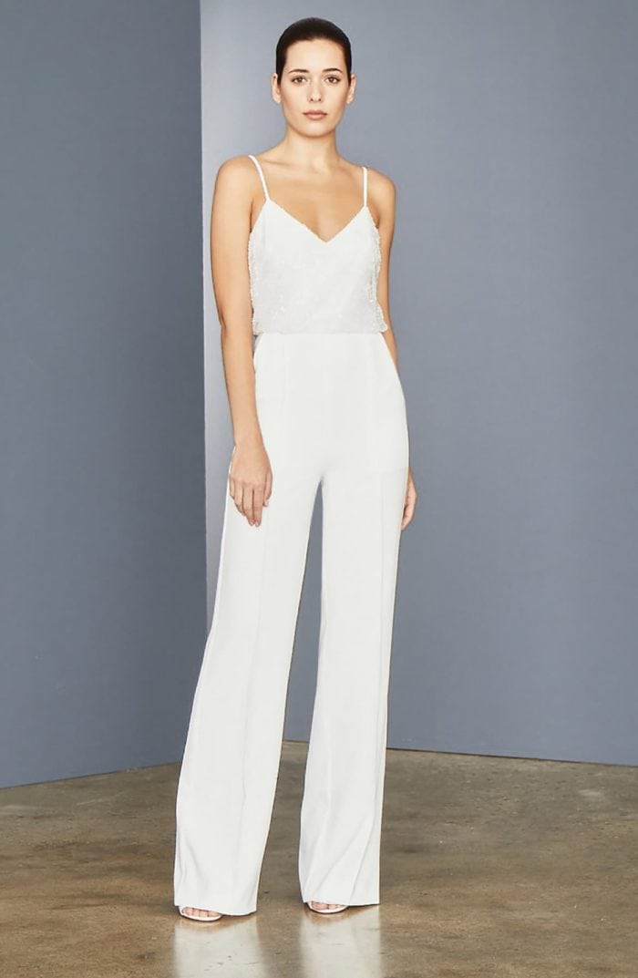 Beaded top ivory jumpsuit for wedding