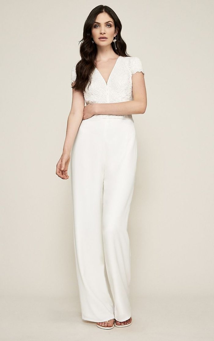 Short sleeve lace top ivory jumpsuit