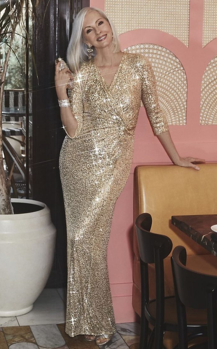 Gold sequin mother of the bride dress