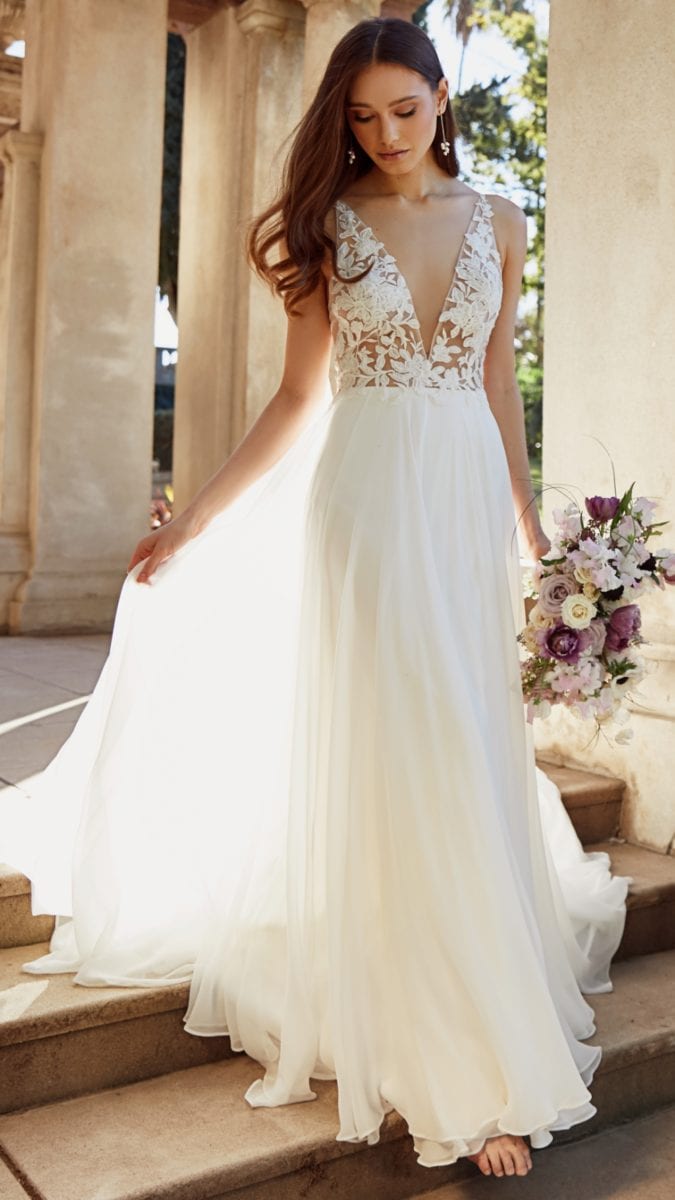 Alouette Bridal Gown | Lace Bodice V Neck Wedding Dress