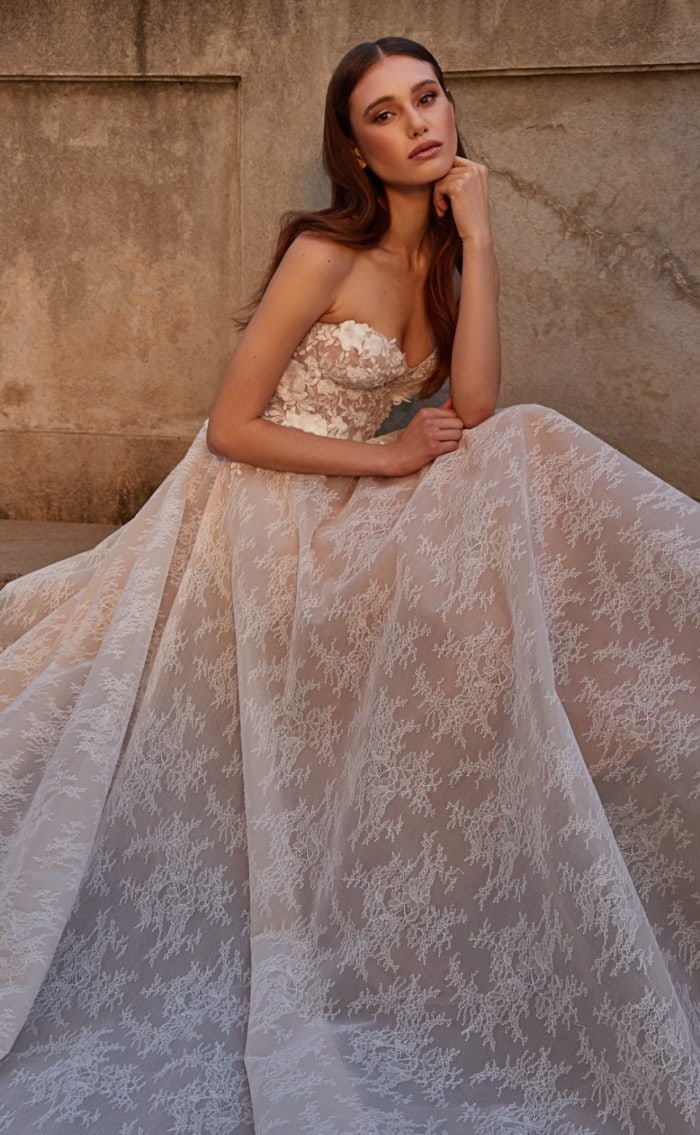 Lace strapless wedding dress with sweetheart neckline