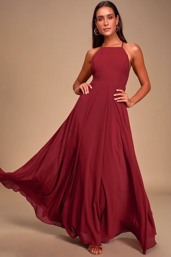 wine red maxi dress