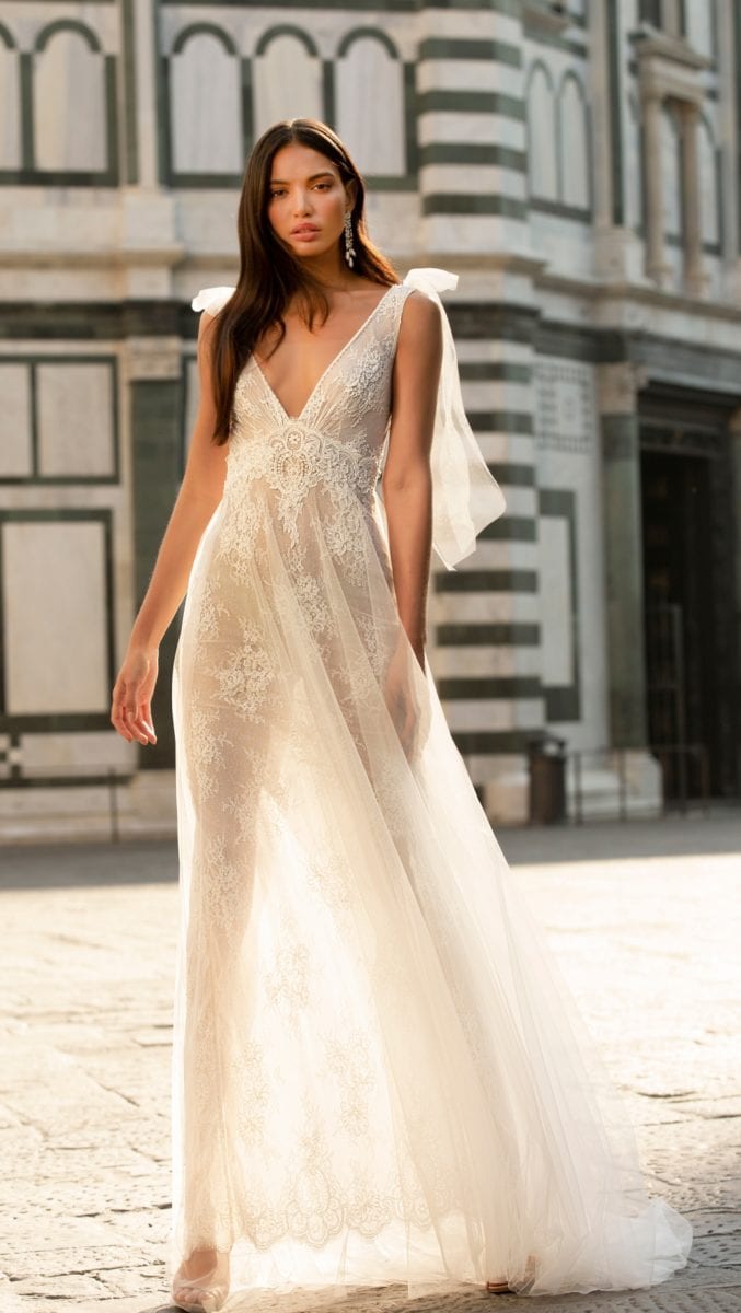 Sheer lace Muse by Berta wedding dress Fall Winter 2020