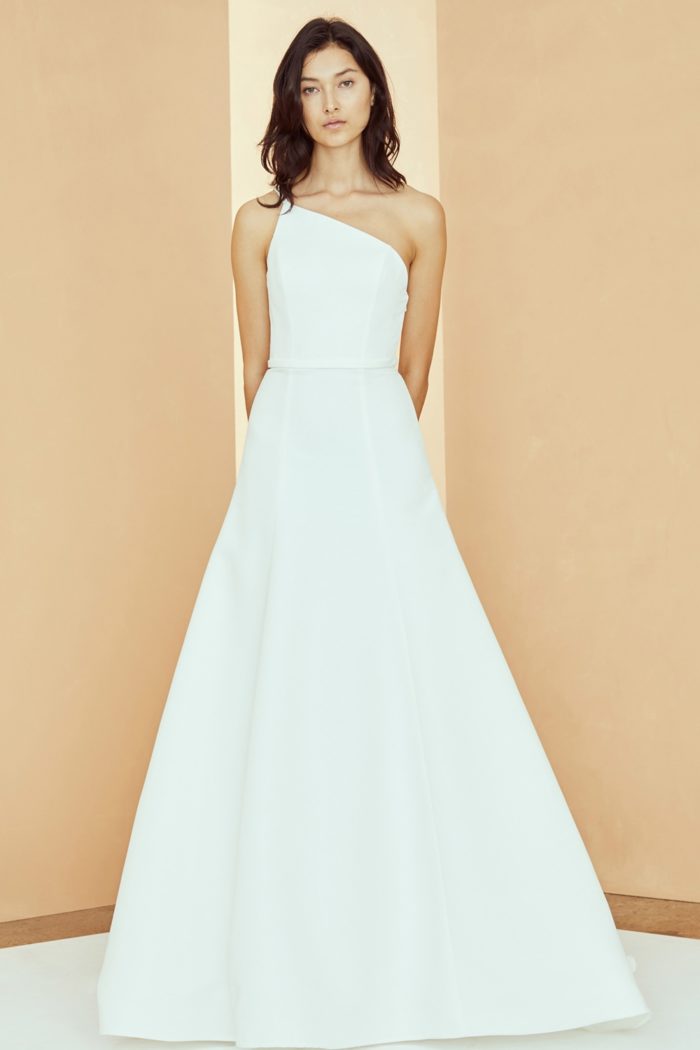 A line one shoulder wedding dress | Brandon Nouvelle Amsale