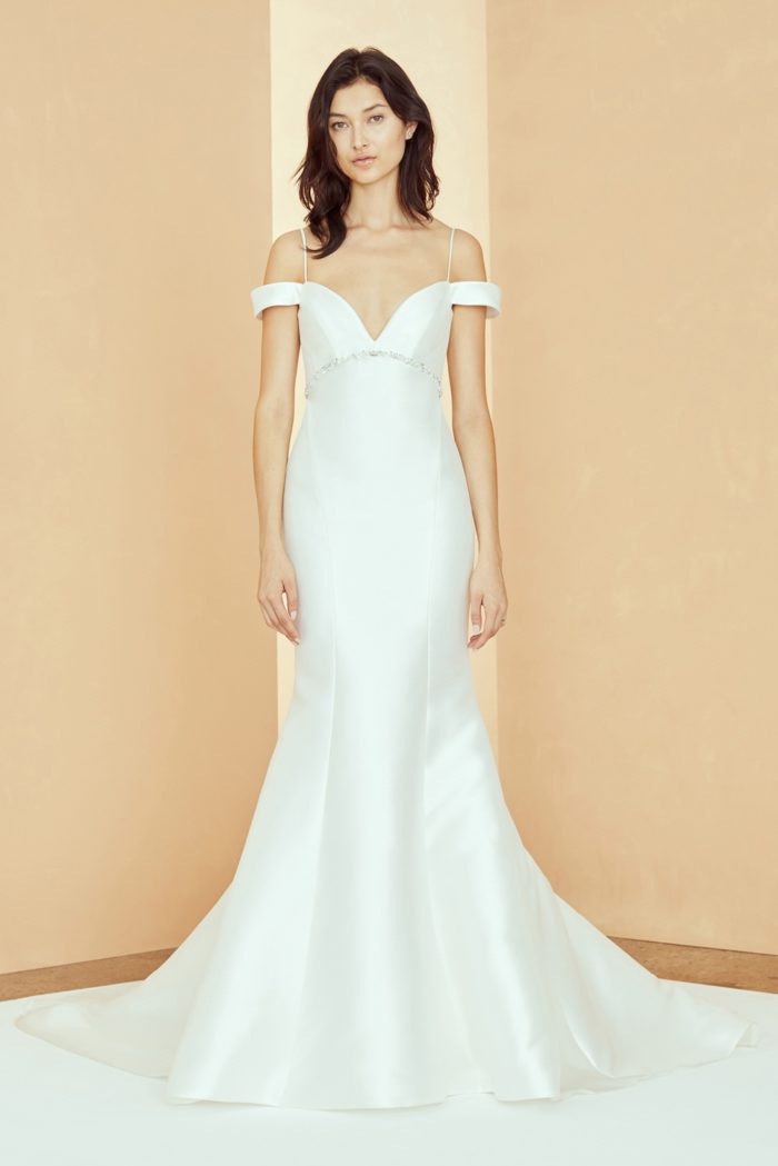 Silk off the shoulder wedding dress