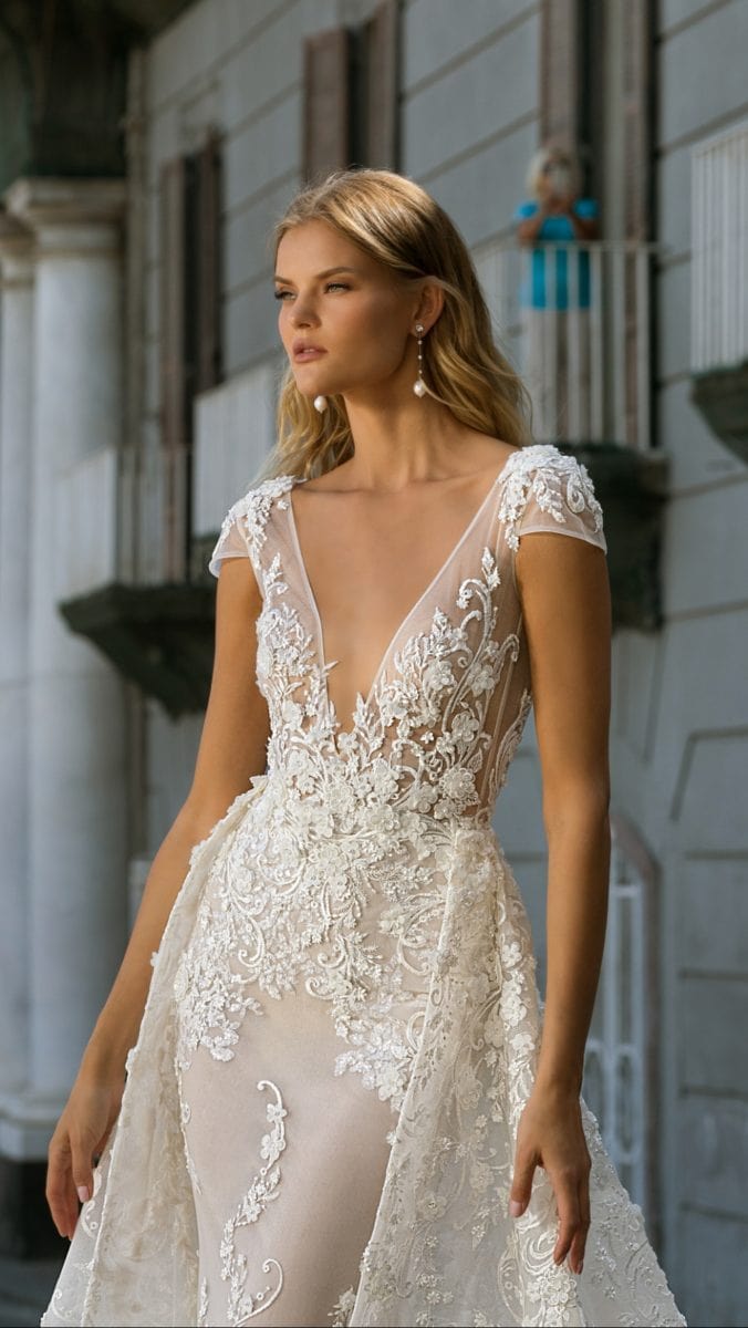 Cap sleeve deep v Berta bridal dress