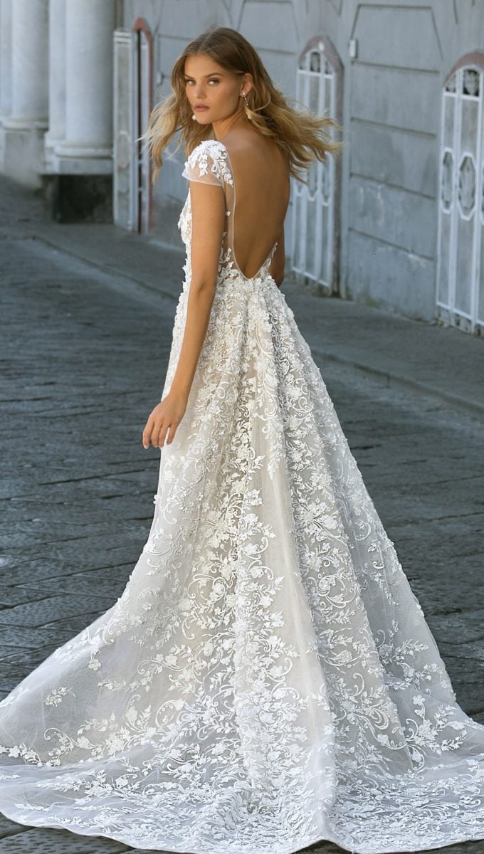 Scoop back embellished wedding dress