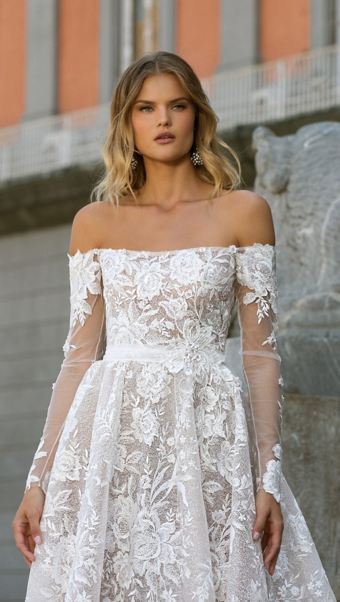 Off the shoulder long sleeve lace couture Berta bridalg own