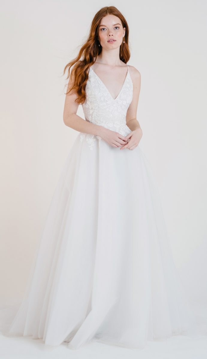 V neck ball gown wedding dress