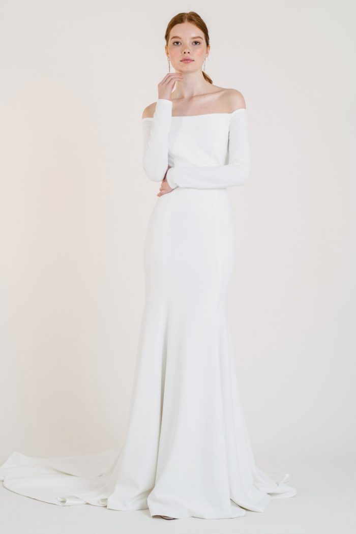 Long sleeve off the shoulder wedding dress