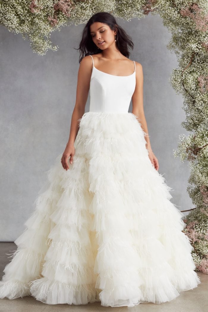 Feather and tulle bridal ballgown