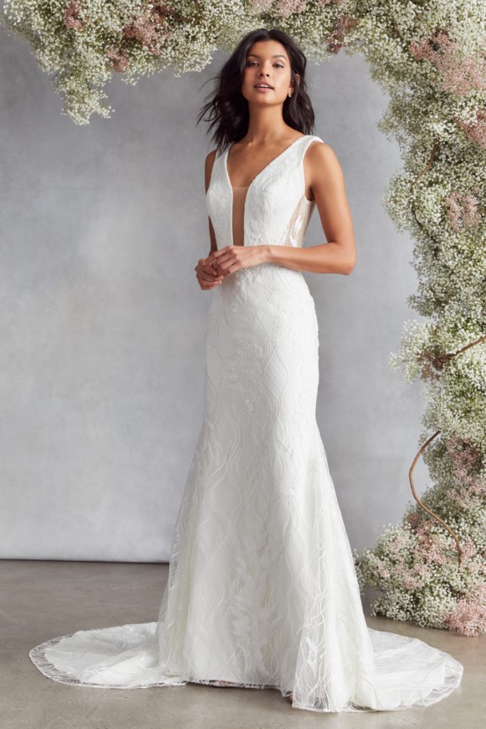 Plunge neck wedding dress