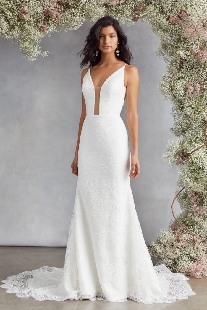 Deep plunge lace wedding dress