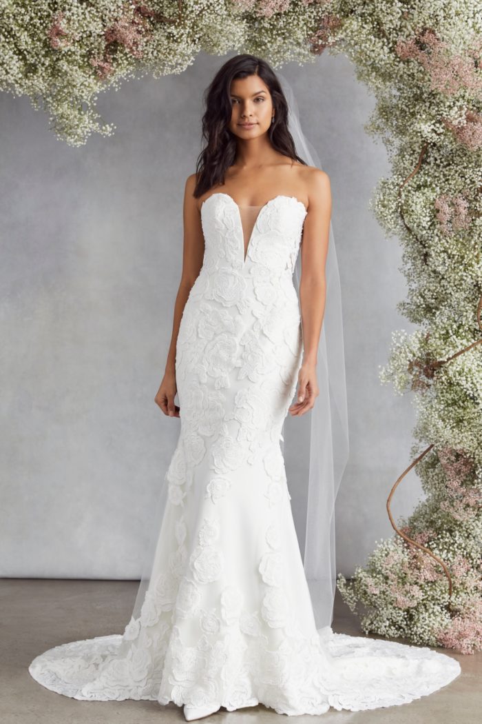 Strapless lace plunge wedding dress