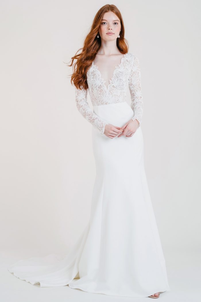 Long sleeve lace bodice wedding dress