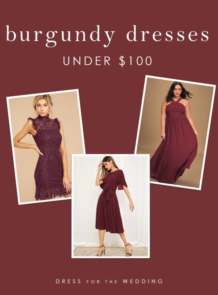 Burgundy bridesmaid and wedding guest dresses under 100