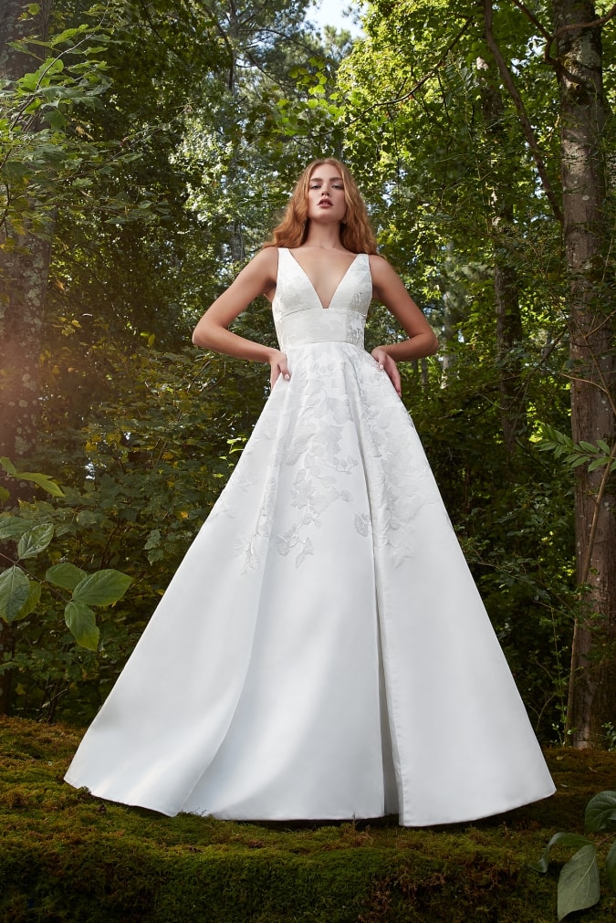 V neck ball gown wedding dress by Anne Barge