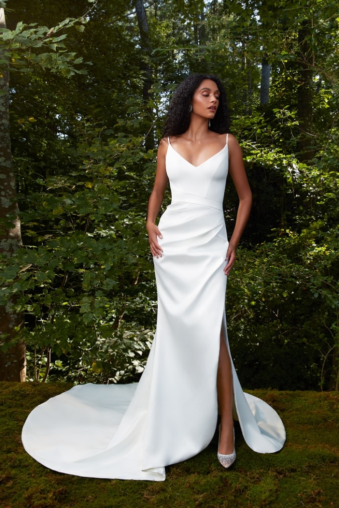 Draped cowl neck wedding dress