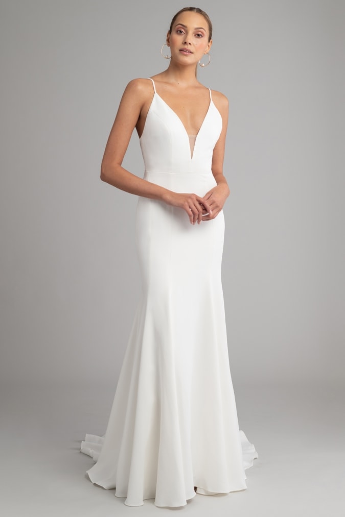 Wedding dress with deep plunge with spaghetti straps Audra