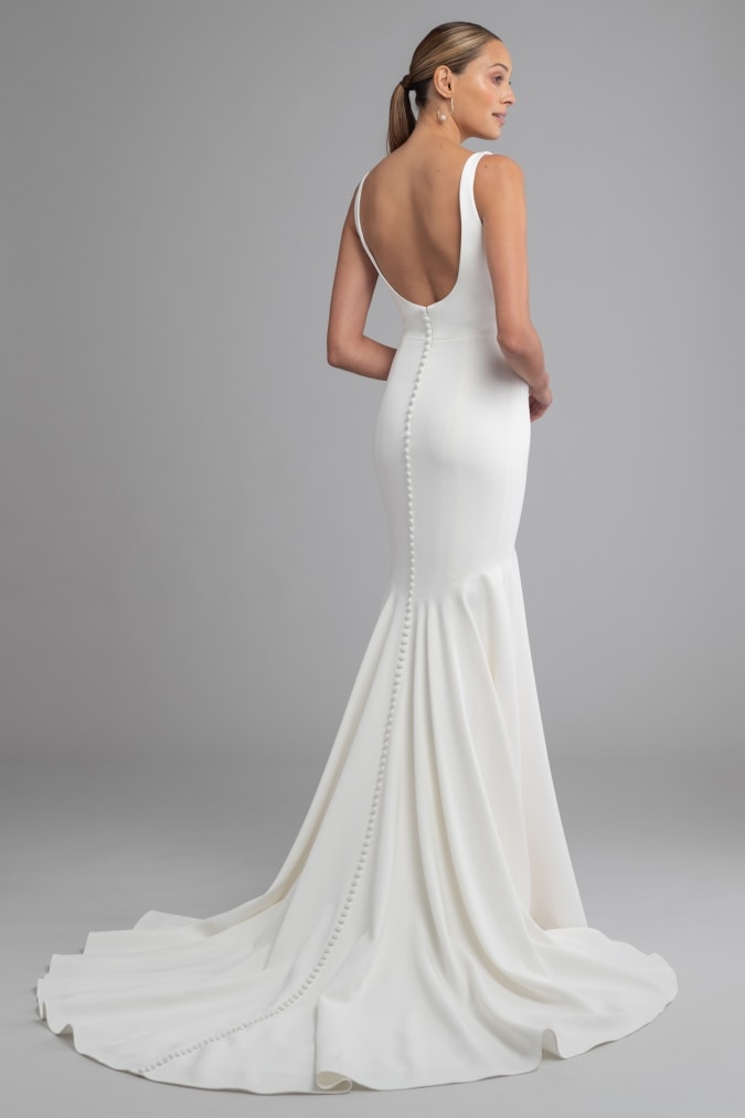 Deep u back wedding dress with buttons