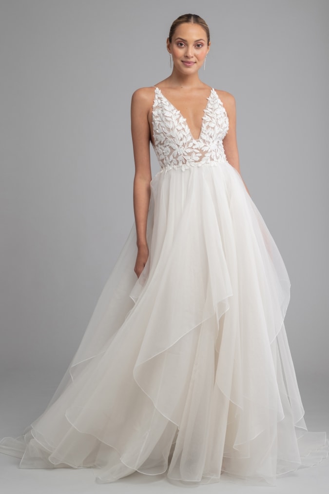 Lace bodice wedding dress with layered tulle overskirt McKinley Jenny Yoo