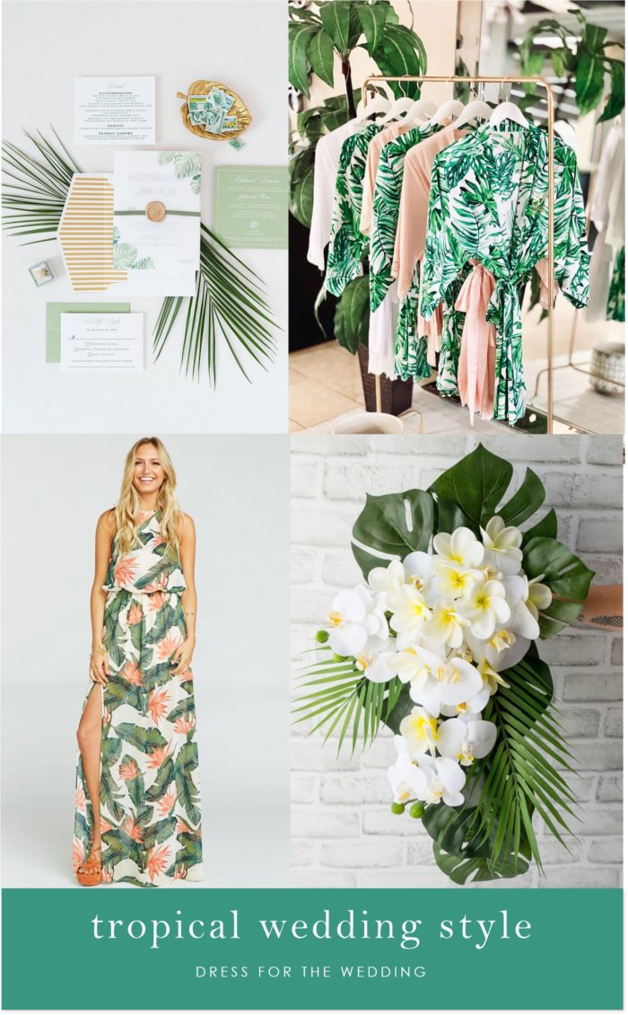 Attire and decor for a tropical wedding theme