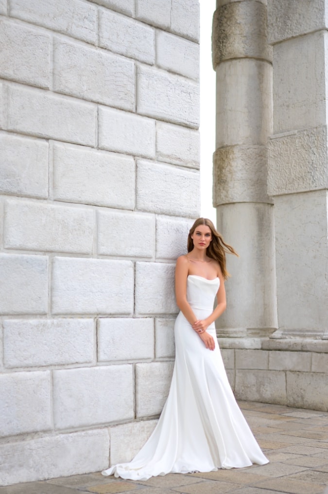 Cowl strapless bridal gwon