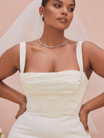 Wide strap square neck balconette plus size wedding dress