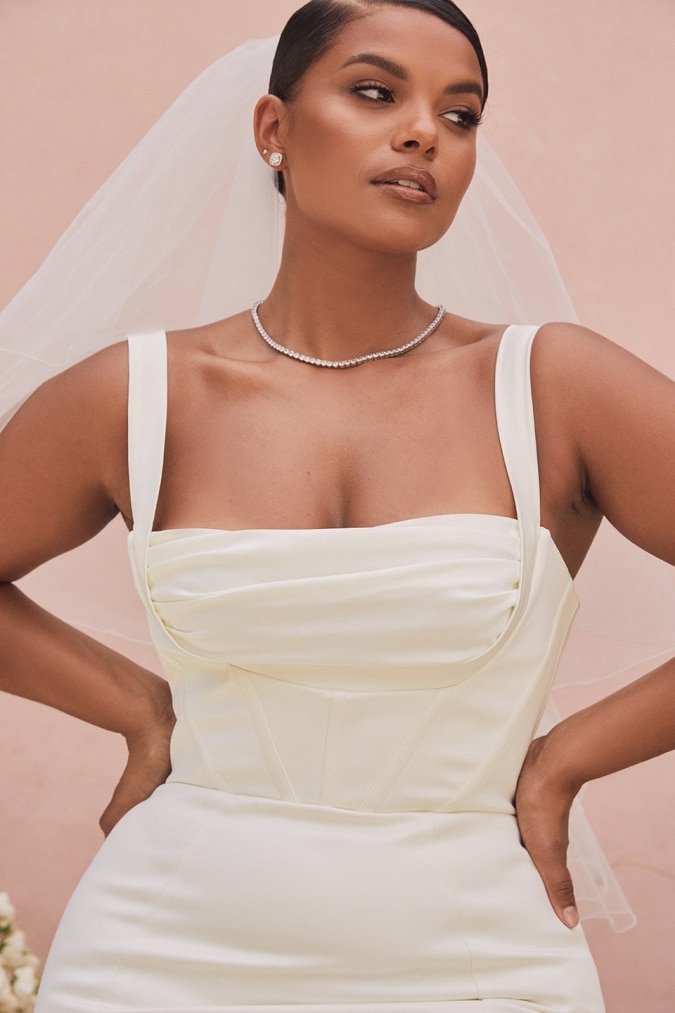 Wide strap square neck balconette plus size wedding dress