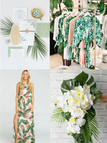 Dresses, flowers, invitations for tropical wedding