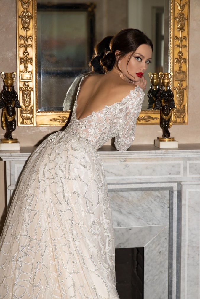 Long sleeve beaded wedding dress