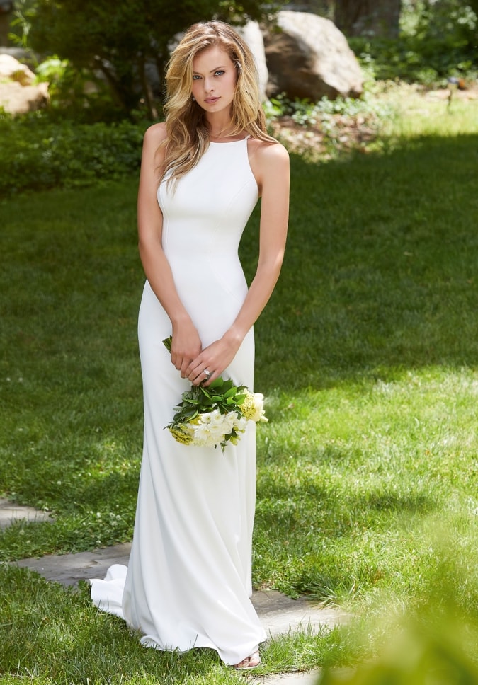 High neck halter ivory simple wedding dress