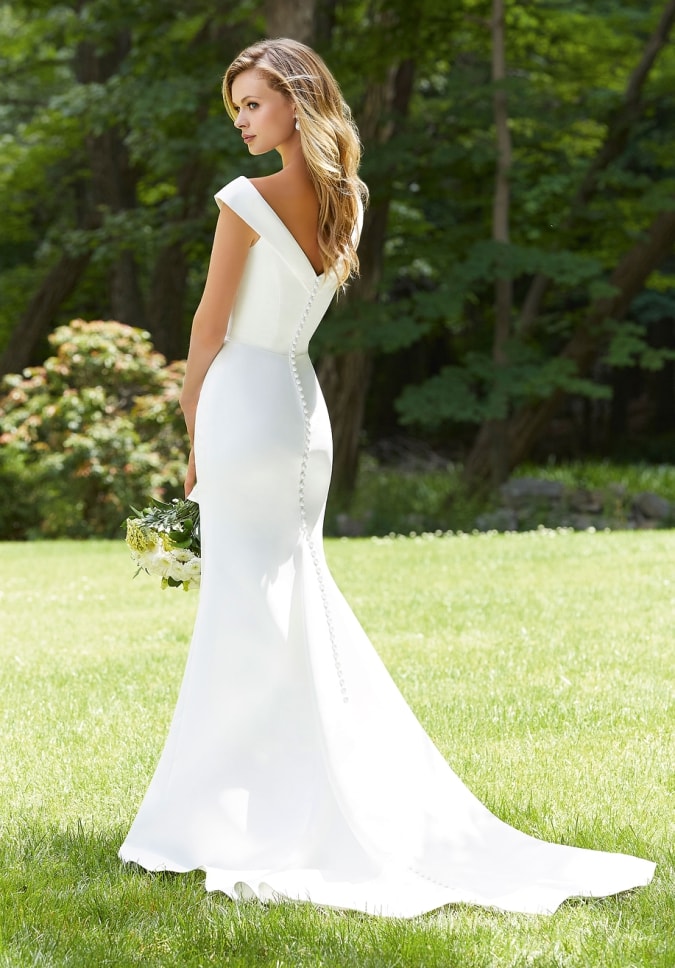 Off the shoulder v neck and back simple ivory gown