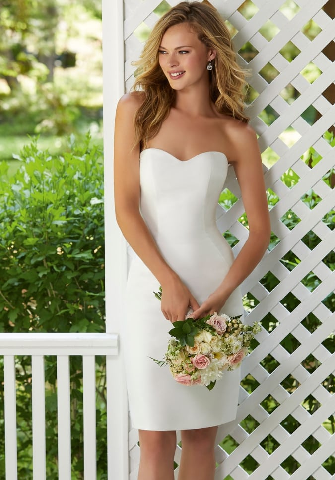 Strapless short white wedding dress