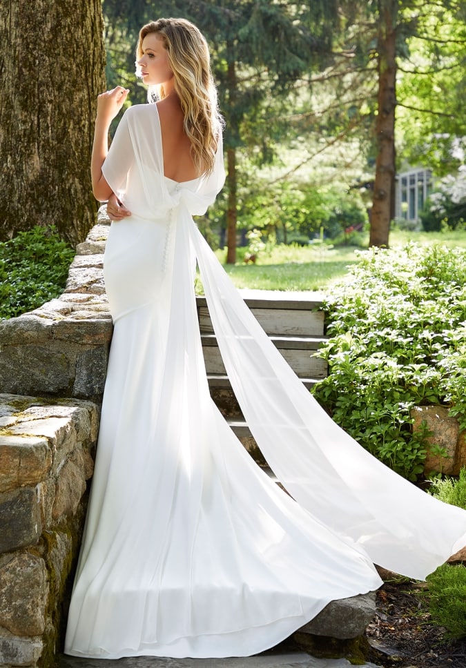 Simple wedding dress with shoulder drape