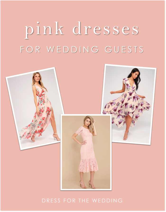Thre pink dresses of various lengths for wedding guests to wear or to wear in a wedding