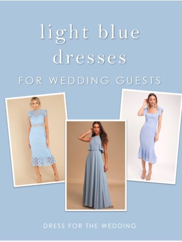 A collage of thre light blue dresses that are wedding appropriate