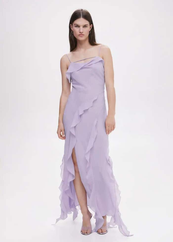 Lavender gown shown on a model