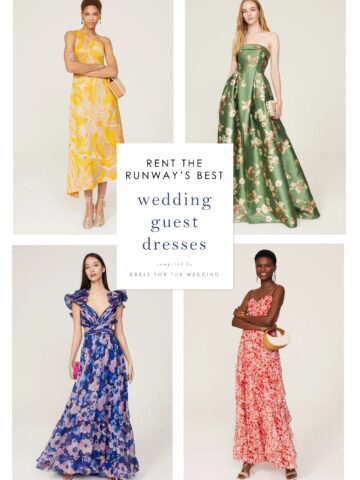 Image of wedding guest dresses for rental shown on models