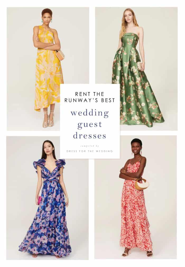 Image of wedding guest dresses for rental shown on models