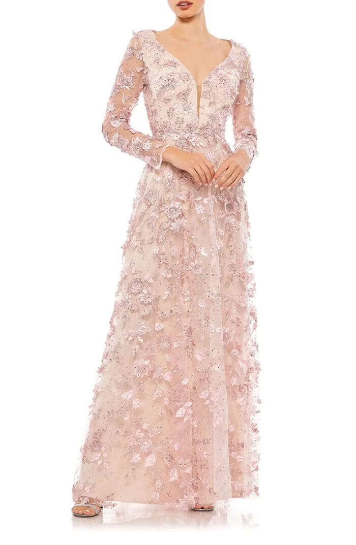 Long sleeve blush gown on model
